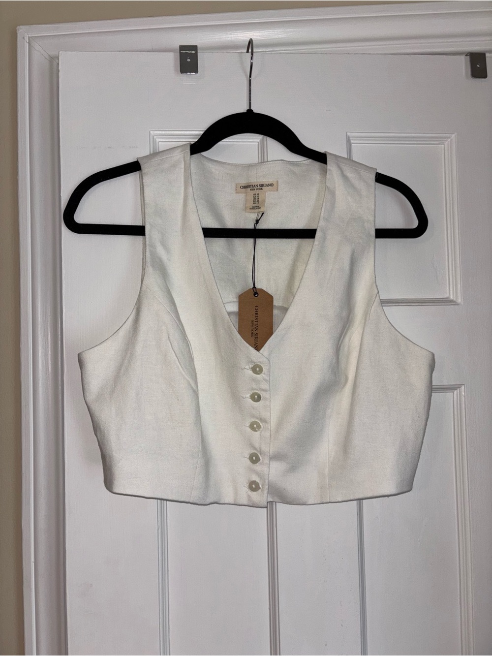 Christian Siriano Ivory Linen-Blend Cropped Vest